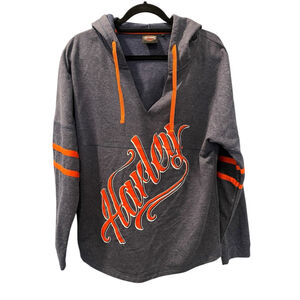 Harley Davidson Hooded Size Large Biker Relaxed Fit Hoodie Graphic Women's Gray